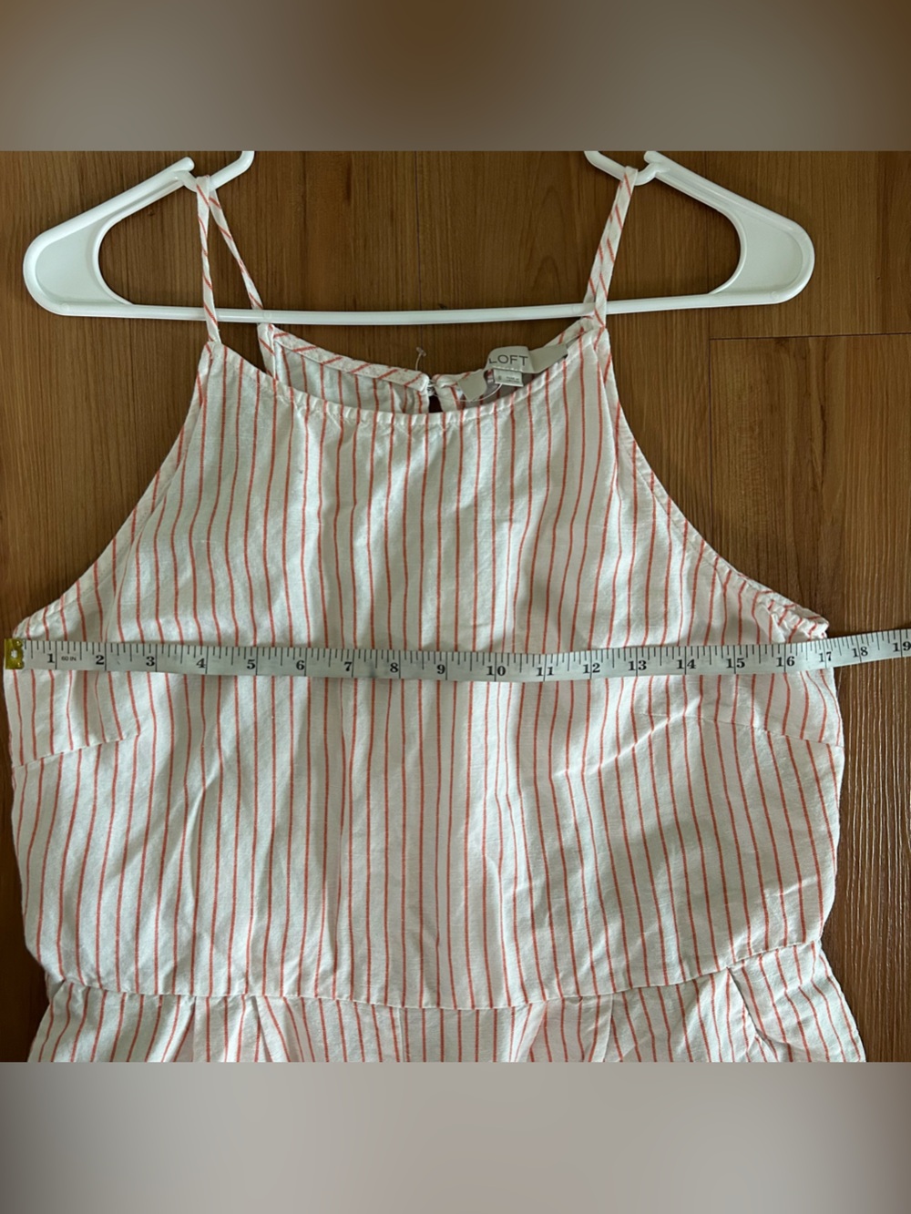 LOFT Reddish Orange Striped Halter Linen Blend Jumpsuit - Picture 5 of 10